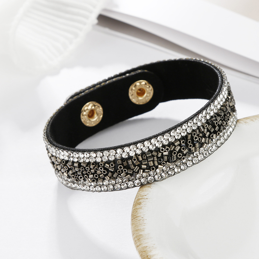 wholesale jewelry retro color splicing inlaid diamond snap button bracelet nihaojewelry