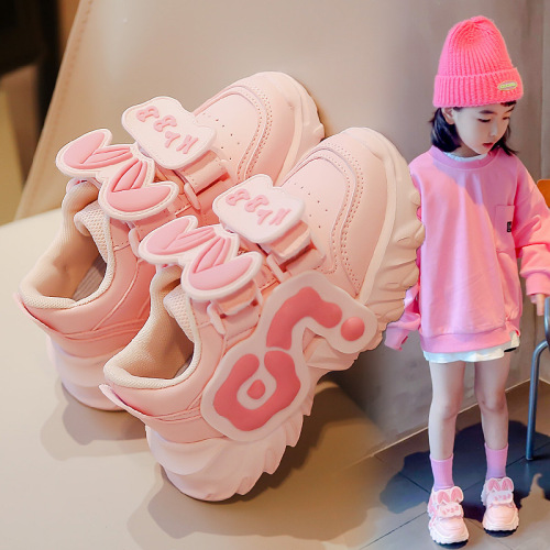 Boys and girls sports shoes  autumn and winter Korean style fashionable soft sole comfortable mesh breathable middle and large children's dad shoes