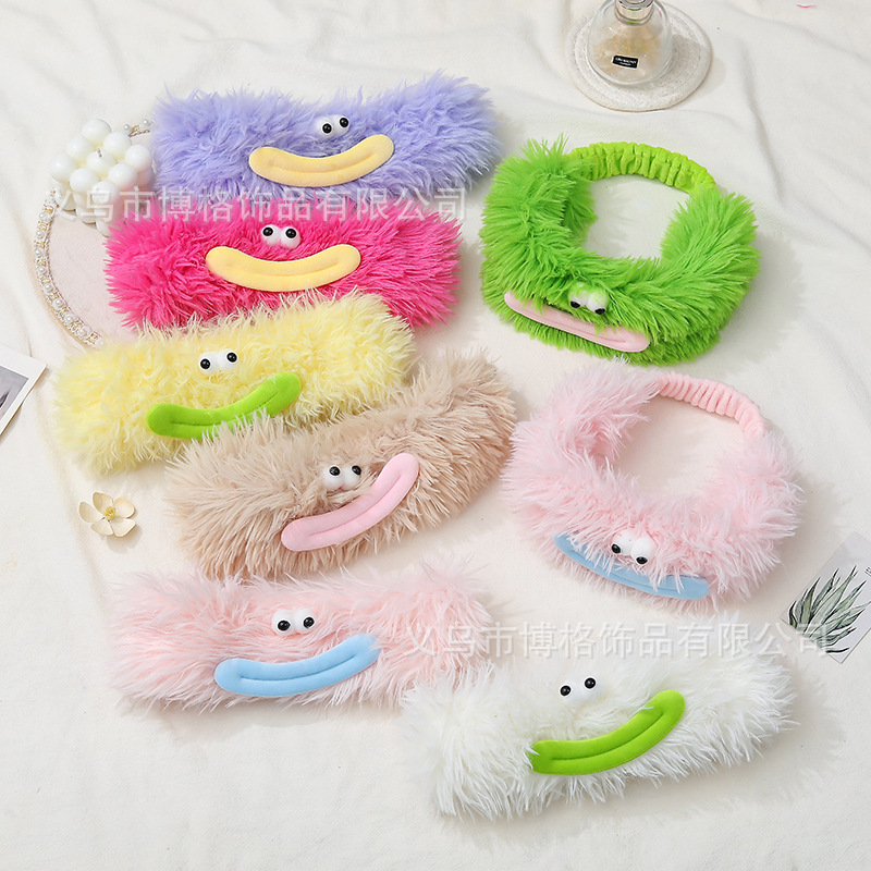 Divertido boca de salchicha banda de pelo largo chica Linda Otoño e Invierno felpa lavado de cara maquillaje fiesta banda de pelo