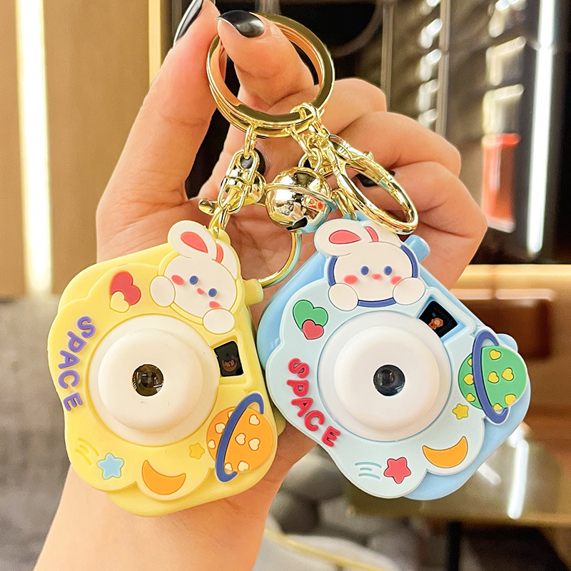Little Rabbit Projection Camera Luminous Keychain Couple Bag Ornament Cartoon Creative Keychain Pendant Small Gift