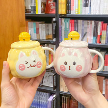 韓式卡通可愛鈴鐺貓陶瓷杯創意廣告禮品杯子高顏值個性女生馬克杯