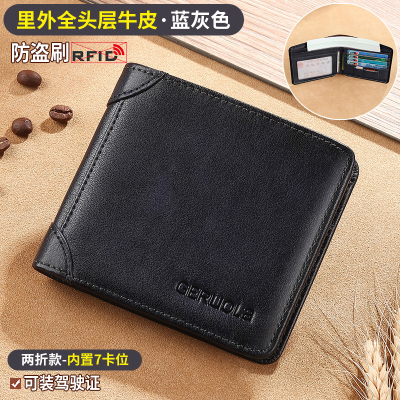 2025 nueva cartera de cuero auténtica para hombres cartera de gran capacidad corta horizontal cartera retro para hombres