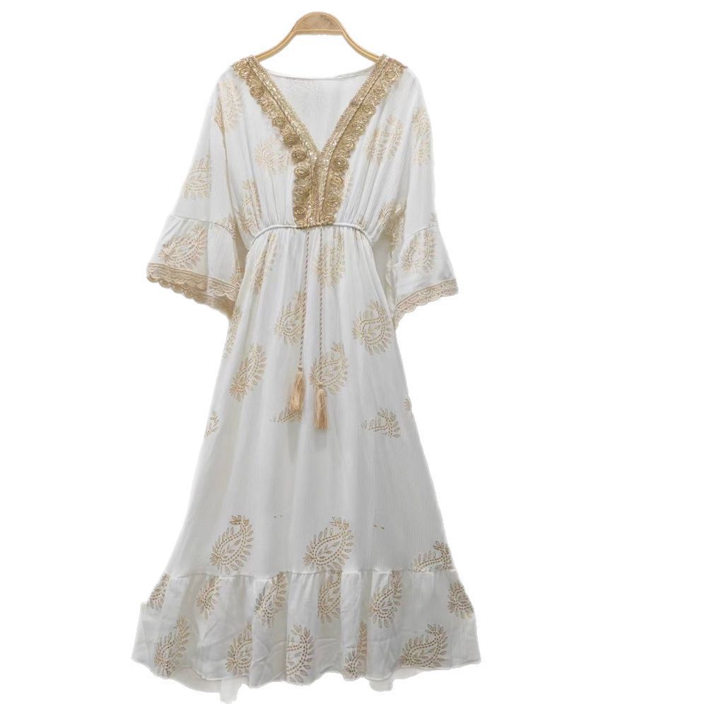 2025 New Women's Malay Indonesian Muslim Robe Fashion Gold Foil Dress_ecoleips.com