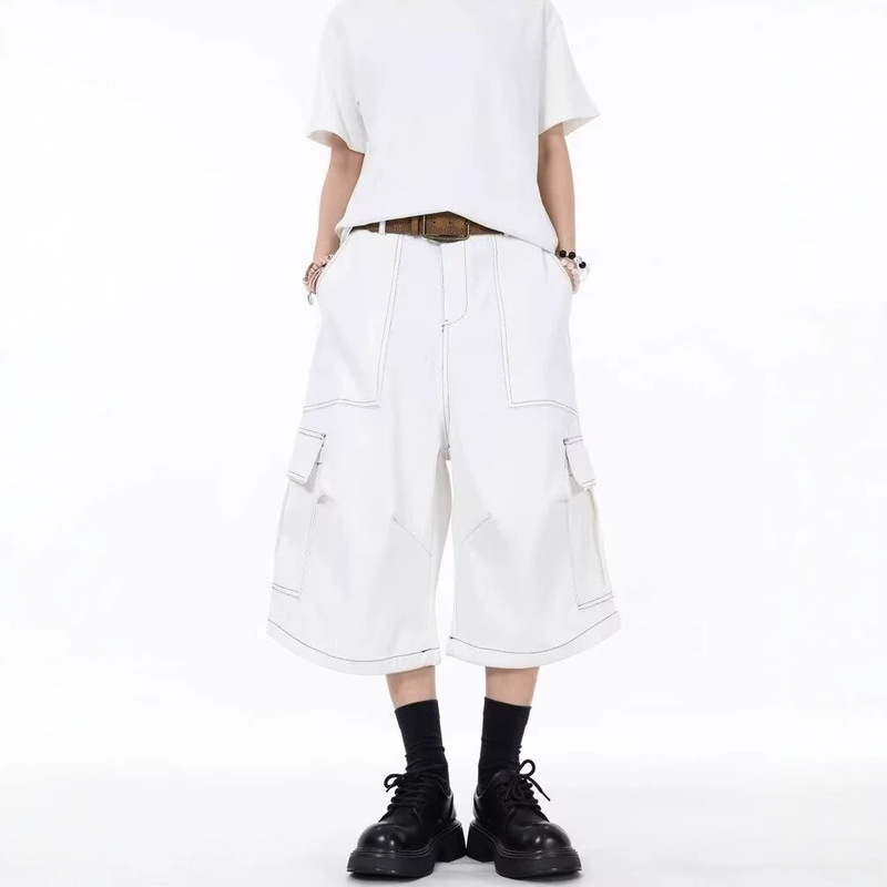 American Retro Style Large Pocket Work Shorts for Women, Summer Design, Loose Wide-Leg Over-The-Knee Cropped Pants American Retro Style Large Pocket Work Shorts for Women, Summer Design, Loose Wide-Leg Over-The-Knee Cropped Pants