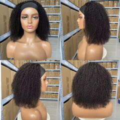 Human Hair Afro Kinky Curly Wigsリアルヘアアイスリボンかつらバンドヘッドカバー