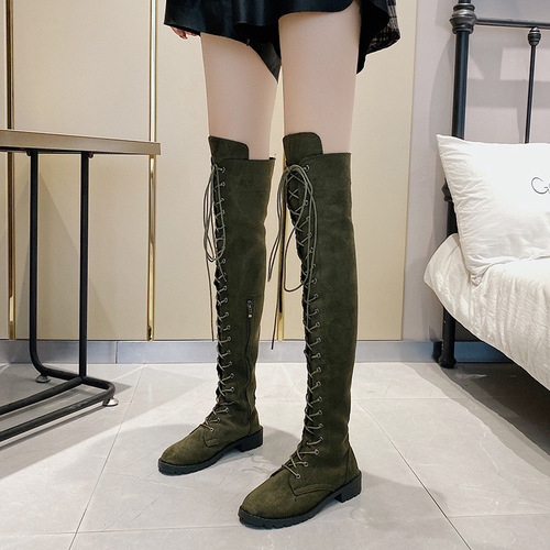 European and American winter new large-size slim boots with lace to show slimming round head over-the-knee boots for women wholesale wish43