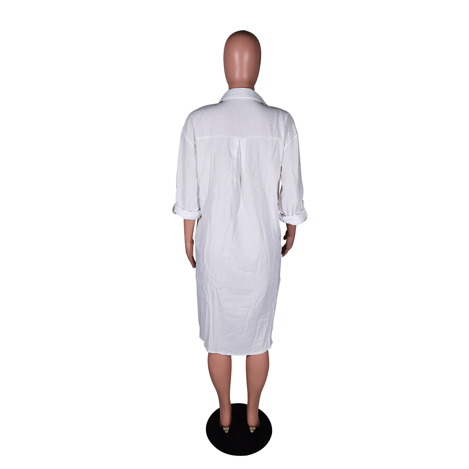 Women Clothing Casual Button Blouse Collar Dress without Belt