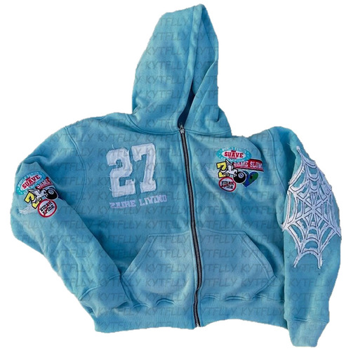 New European Leisure Zip Y2K Hoodie with American Trend Letter 3D Print Pullover Hooded Sweatshirt