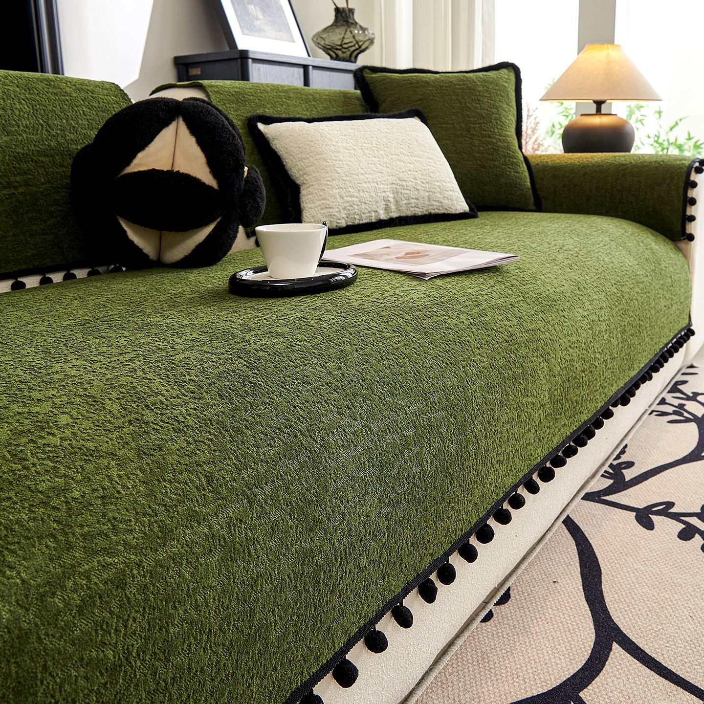 Light Luxury Non-Slip Sofa Cushion for All Seasons, French Mid-Century Style Simple Straight Row Cushion, Full Cover Cloth Sofa Cover Cover