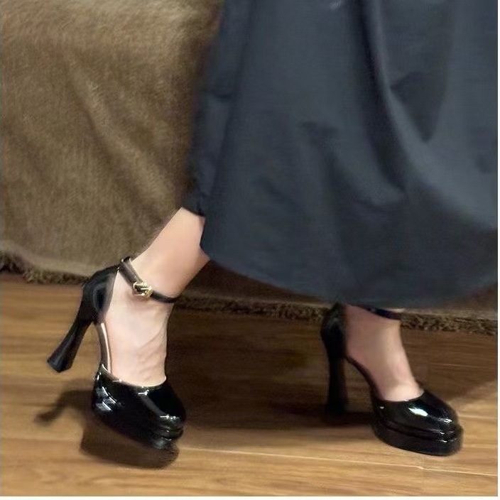 2025新款粗跟韩版气质女神名媛风防水台圆头小个子高跟舒适玛丽珍