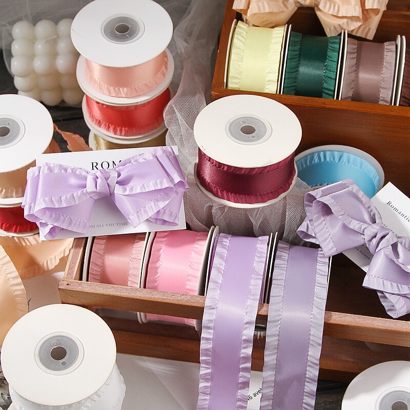 Polyester Lotus Leaf Skirt Ribbon Clothing Lace Accessories Gift Box Packaging Ribbon DIY Bow Hair Accessories Material