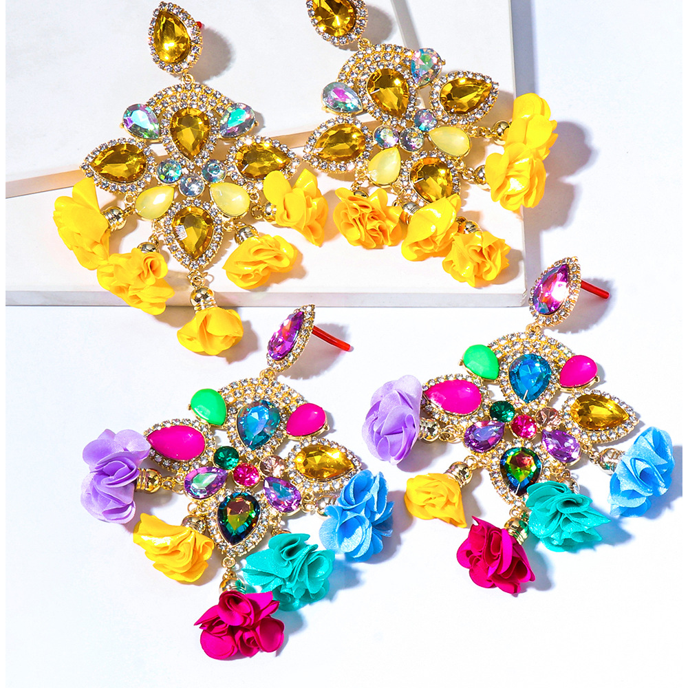 New Bohemian Color Diamond Flower Female Earrings Personality Accessories Wholesale display picture 6