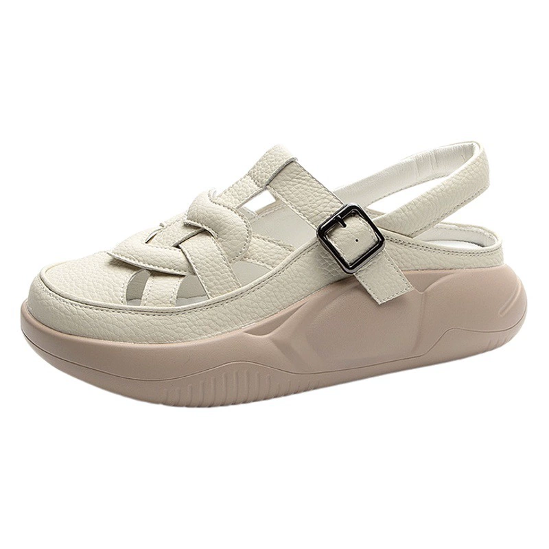Босоножки женские 2023 новые кожаные плоские туфли на плоской подошве с мягкой подошвой для беременных летняя одежда кожаные подходящие пляжные сандалии