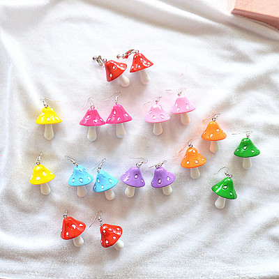 Europe and America Cross border Electricity supplier simulation Mushroom Earrings personality Simplicity Sweet three-dimensional Wave Mushroom Earrings Ear clip Necklace