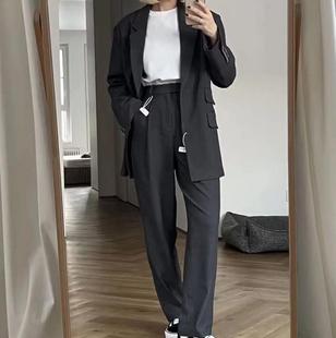 Spring New Korean Style Elegant Loose Slimming Suit Jacket Straight Casual Pants Large Size Two-piece Set for Women