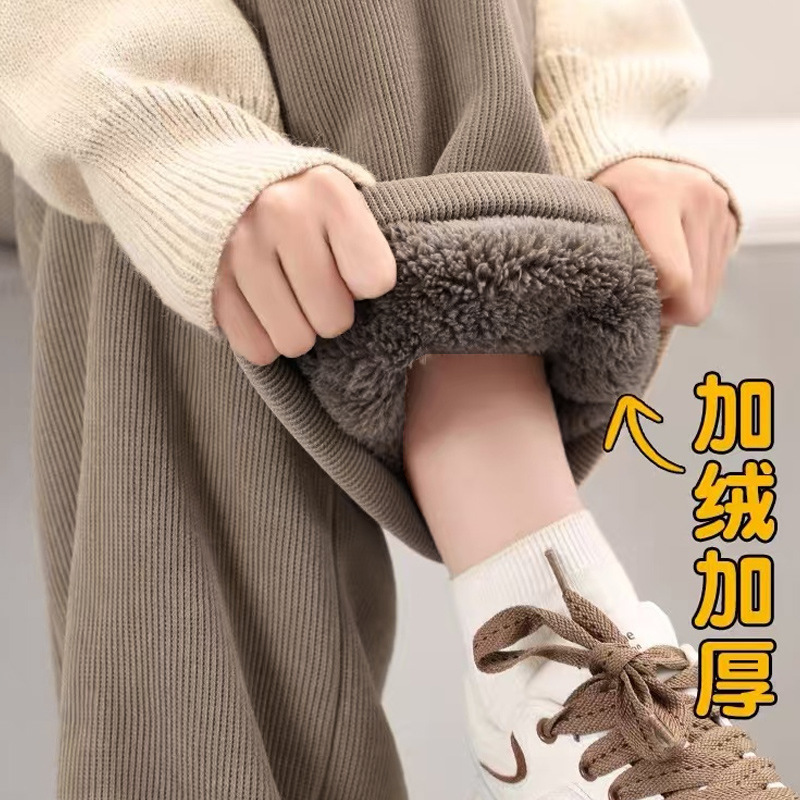 加绒阔腿裤女秋冬季2025新款外穿东北特厚棉裤小个子羊羔绒直筒裤|undefined