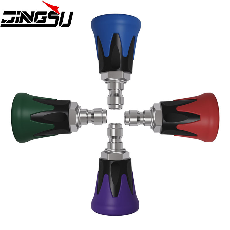 跨境新款清洗机高压水枪喷嘴喷头1/4连接喷嘴TPE软胶护套包胶喷嘴