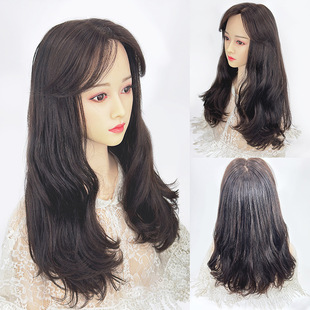 Xuchang Wig Female Full Head Real Hair Fully Hand-Woven New Big Wavy Long Curly Hair Eight-Character Bangs Hand-Needle Wig Set