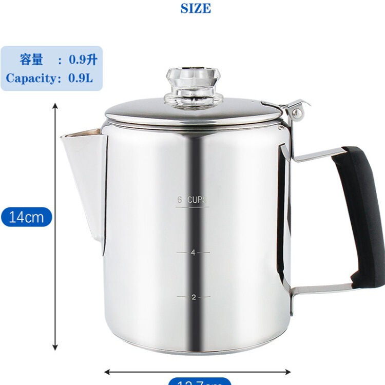 Stainless Steel 6-Cup Percolator American Coffee Pot, High Temperature Resistant and Unbreakable Borosilicate Glass Lid, No Filter Paper