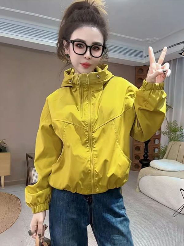 2025春秋季爆款百搭连帽短款外套女休闲时尚双拉链潮流宽松上衣厚|undefined