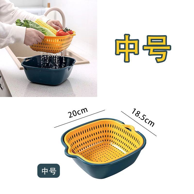 双层收纳塑料盆厨房置物架多功能客厅家用水果盘洗水果菜篮1H|undefined