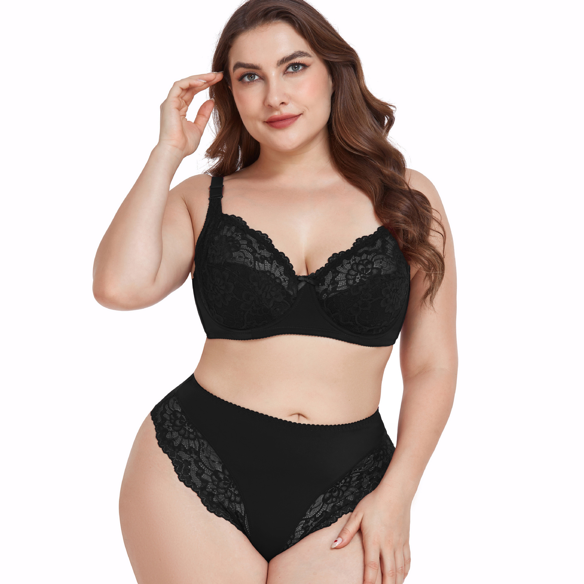 Large size set lace and sexy women's underwear gathered with top support bra 38-48D_voghion.com
