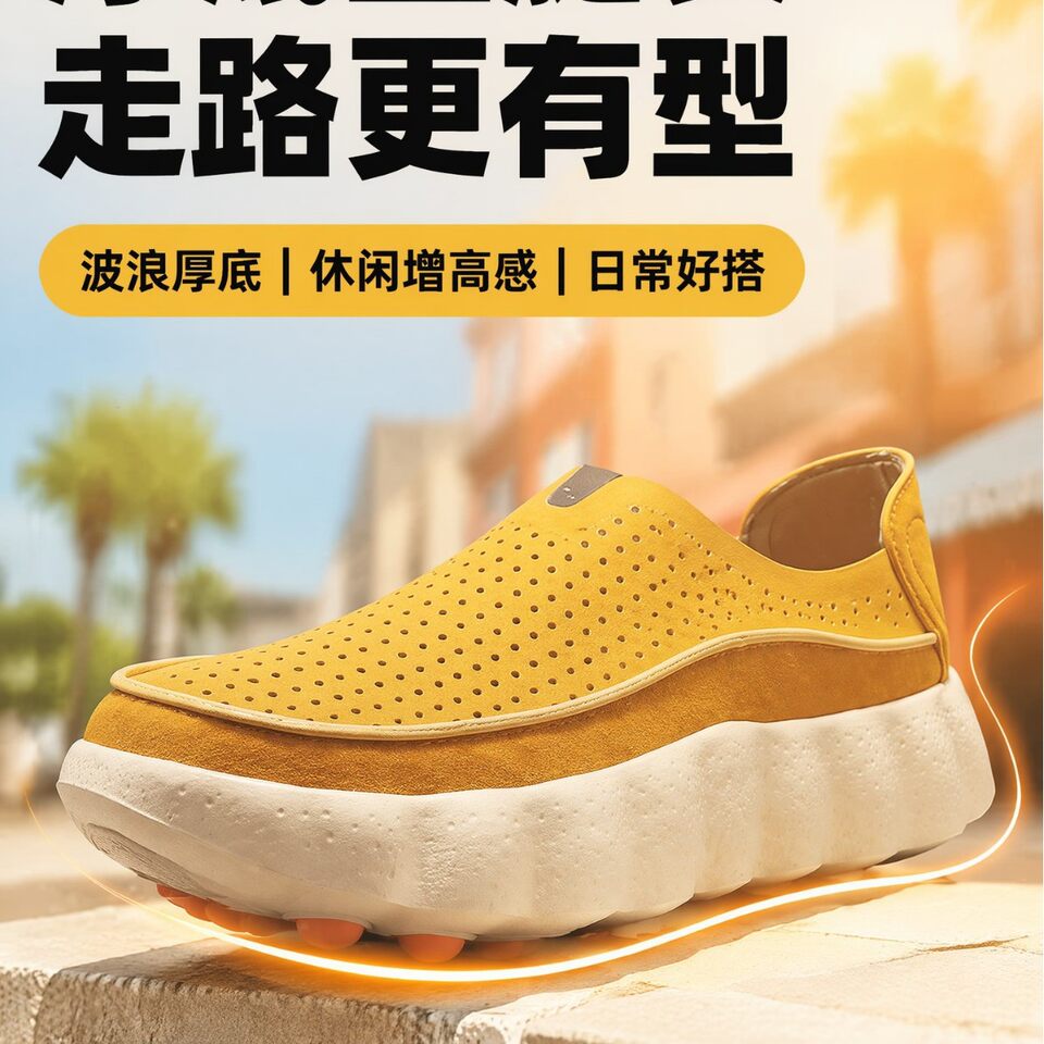 Giày nam đế dày tăng chiều cao, thoáng khí, kiểu lười thể thao thời trang dễ phối đồ, gót 3–5 cm — Màu be, Màu trắng ngà, màu vàng
