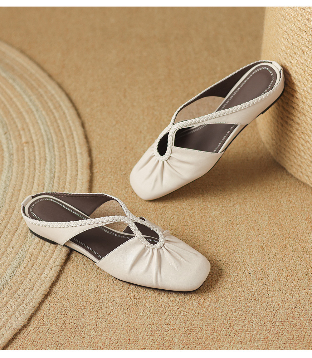 Dép sandal nữ quai chữ V đế bệt mũi tròn phong cách đơn giản — đen chi tiết 22