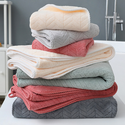 Factory wholesale interlock coral velvet bath towels with thick wheat pattern water-absorbent adult gift live streaming e-commerce dropshipping one piece for sale