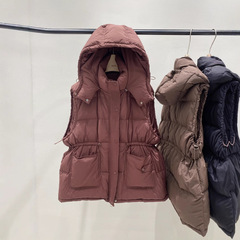 2025冬新款羽绒服女短款连帽加厚保暖白鸭绒外套宽松羽绒背心马甲