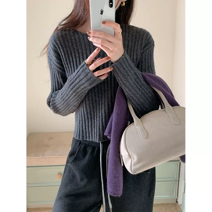 黄峥韩系小个子短款毛针织衫女25冬季百搭气质显瘦长袖毛衣541168