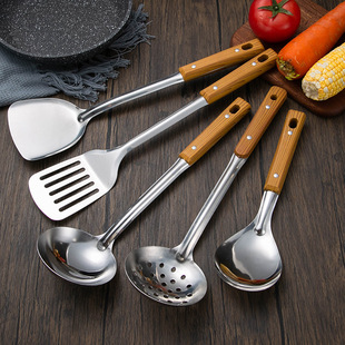 Stainless Steel Two-Nail Spatula Household Kitchen Spatula Soup Spoon Spatula Colander Short Rice Spoon Cooking and Frying Five-Piece Set