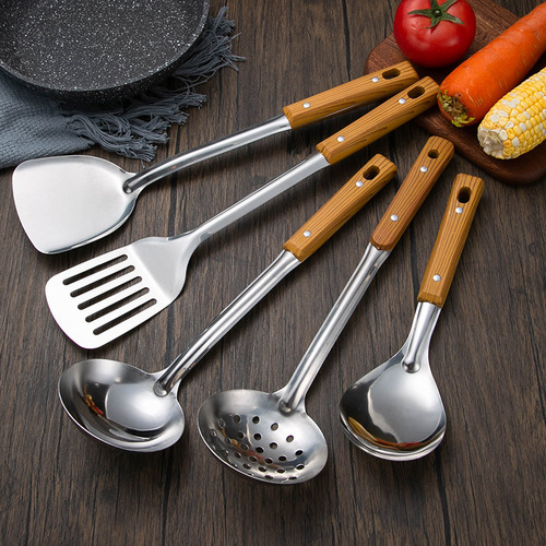 Stainless steel two-prong home kitchen utensil spatula soup spoon pan scraper short rice spoon stir-fry deep fryer