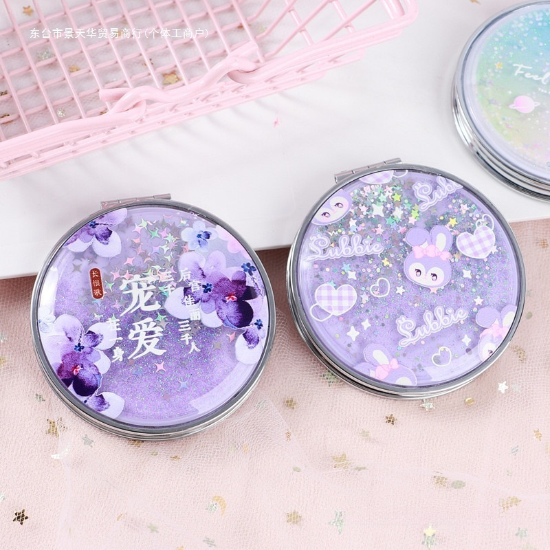 Fresh folding double-sided cute handheld cartoon mirror for students