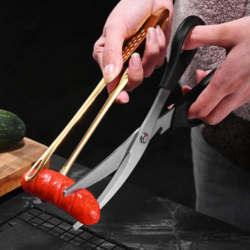 Kitchen household stainless steel multi-functional scissors for cutting chicken bones Elbow Korean barbecue scissors barbecue clip set