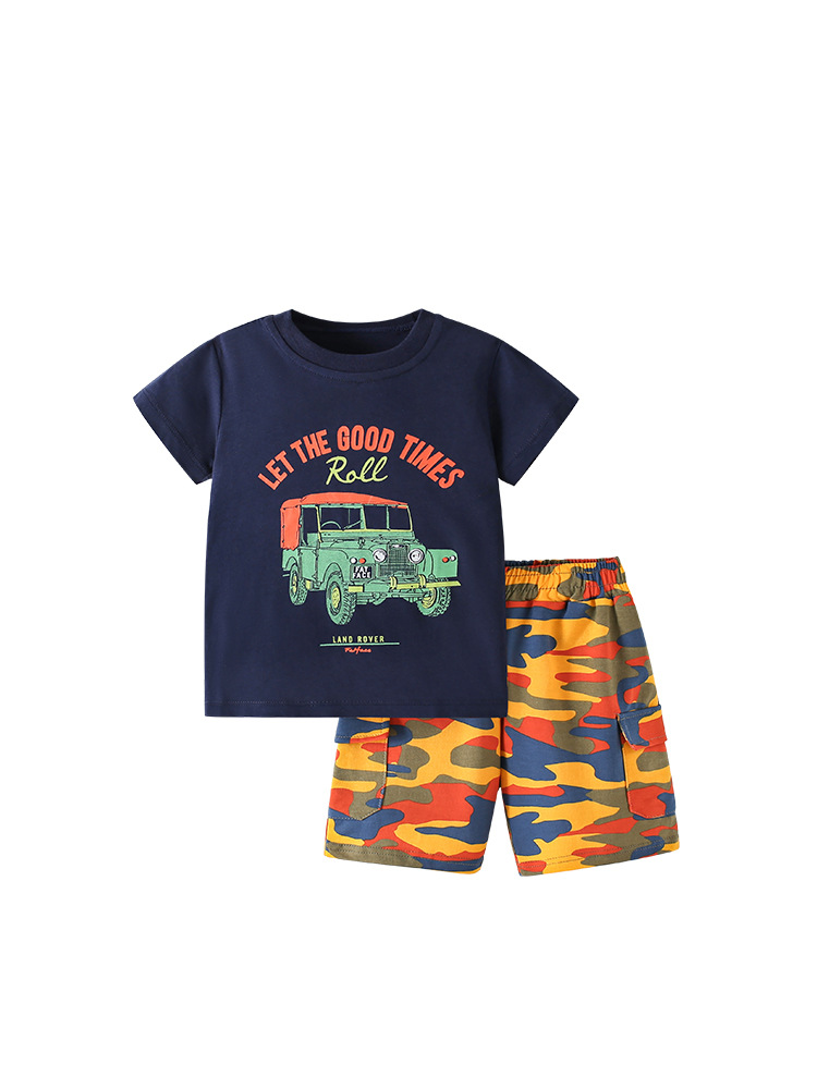Malwee traje para niños verano nuevo estilo europeo y americano para niños pequeños y medianos camiseta cuello redondo pantalones de manga corta hermoso traje de dos piezas