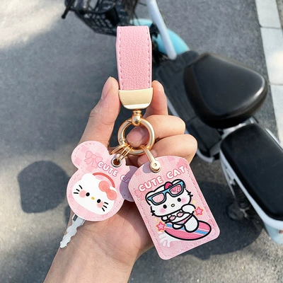 Electric vehicle key cover shell, Mavericks Electric Vehicle Keychain - leather-keychain-double-card-holder