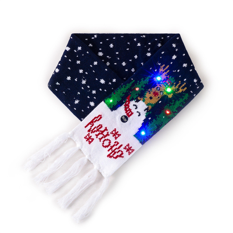 Europa y los Estados Unidos transfronterizos Santa bufandas de cabeza de ciervo con luces LED luces coloridas de invierno jacquard bufandas de fans de alce