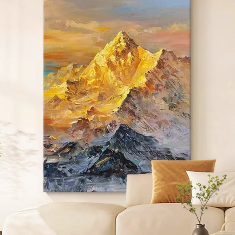 Sf Express] Pure Hand-Painted Oil Painting Rizhao Jinshan Living Room Decorative Painting with Backrest Vertical Version Entrance Acrylic Texture Light