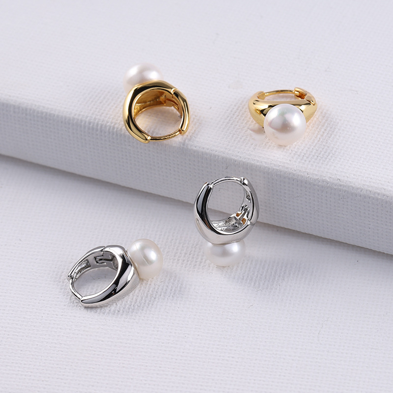Freshwater Pearl, Copper Material 1 Pair Lady Geometric Freshwater Pearl Copper Plating Earrings