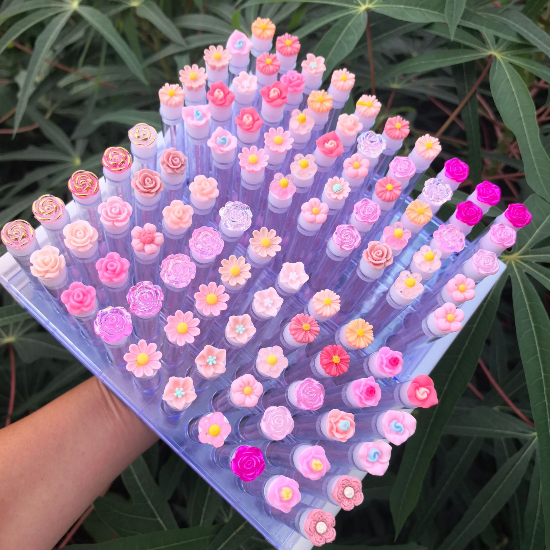 Pink flower individually packaged eyelash brush, mini eyelash brush in individual packaging, small eyelash comb