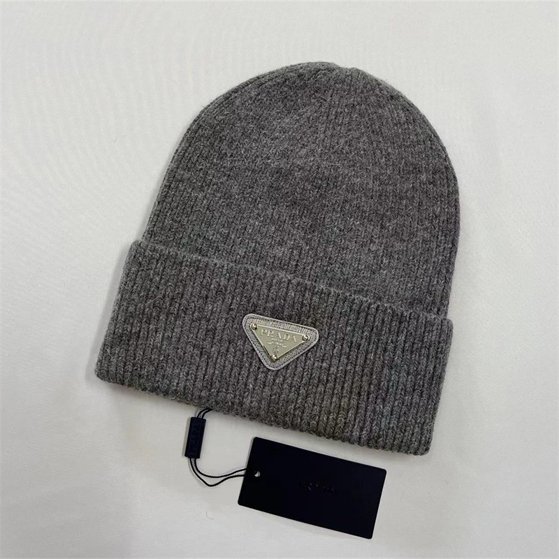 Prada Triangle Logo Beanie Grey