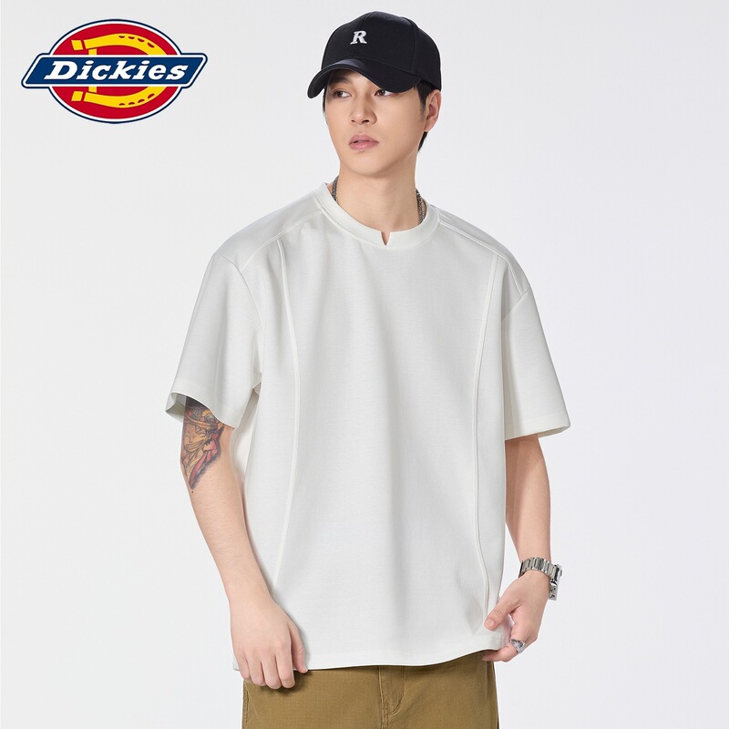 Dickies Special Edition Short-Sleeved T-Shirt Men's Summer Solid Color Spliced ​​Round Neck Loose Five-Quarter Sleeve T-Shirt Trendy