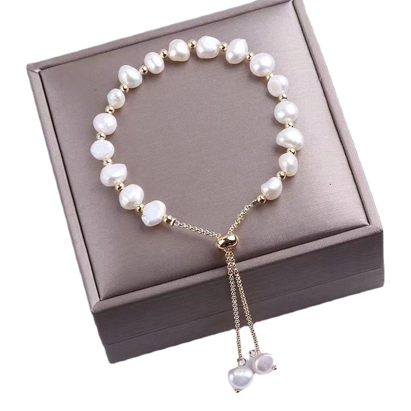 French Baroque Imitation Natural Pearl Bracelet Wholesale Retro Light Luxury High-End Pullable Beaded Bracelet for Women
