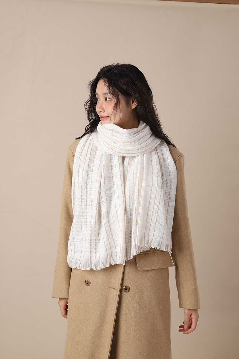 Elegant woven style cashmere 2024 new plaid women's winter Korean version versatile white student scarf_voghion.com