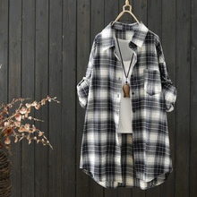 中长款格子衬衫女长袖春秋2025年新款休闲宽松外搭衬衣开衫薄外套