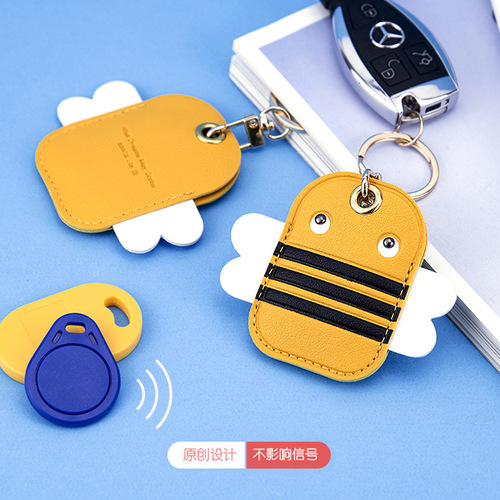 airtag protective cover access control card cover leather cartoon water drop square cute small gift personalized creative keychain