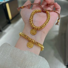2025 純銀メッキ 24K ゴールドプレートブレスレット黄色の富の神が富と祝福を呼び込む手作りチベット綿ロープエスニック中国風