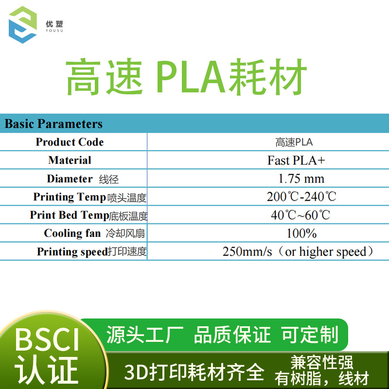 3d打印机快速耗材PLA 高速pla 易打印不翘边高韧FDM材料1.75mm