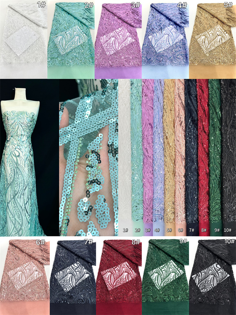 Nueva tela de lentejuelas de tubo de cuentas de moda tela de bordado con cuentas vestido de novia de alta costura tela de vestido de moda